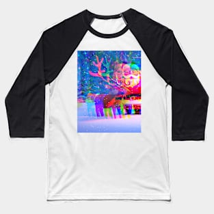 Psychedelic Trippy Xmas Santa and Reindeer Baseball T-Shirt